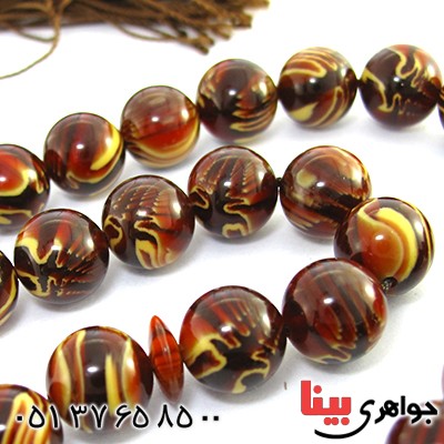 تسبیح سندلوس کهربایی 33 دانه ای با عطر حرم مطهر