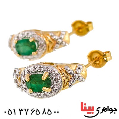 گوشواره زمرد زنانه مانی ایتالیایی میخی