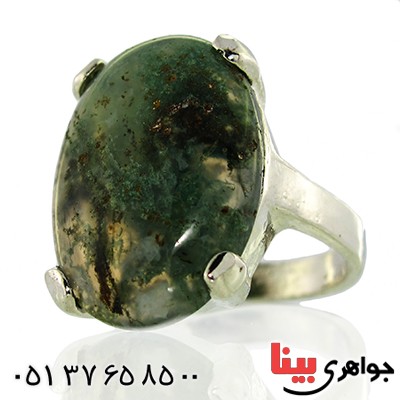 نگین انگشتر عقیق خزه ای خوشرنگ درشت بیضی