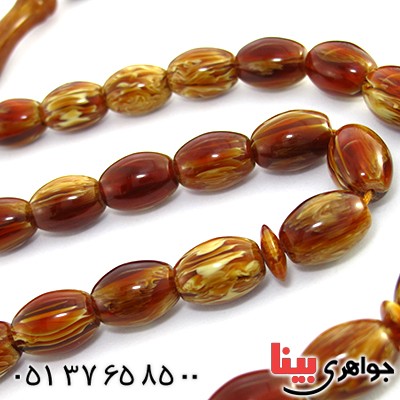 تسبیح سندلوس کهربایی 33 دانه ای هلی درشت با عطر حرم مطهر