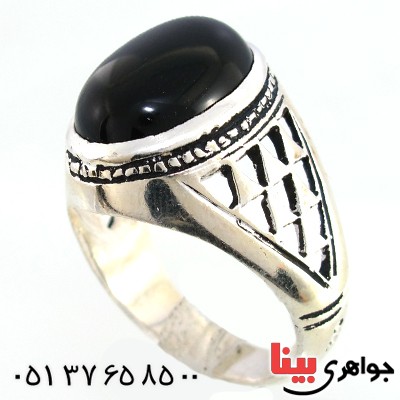 انگشتر عقیق سیاه (اونیکس) مردانه مدل مشبک