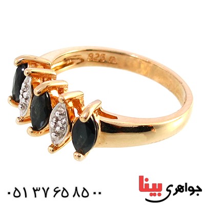 انگشتر یاقوت کبود و دو الماس میکرو زنانه مانی ایتالیایی