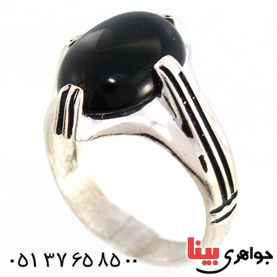 انگشتر عقیق سیاه (اونیکس) مردانه مدل چهار چنگ