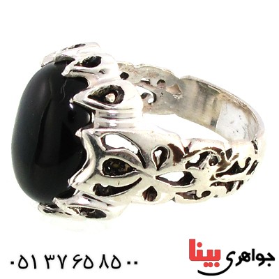 انگشتر عقیق سیاه (اونیکس) مردانه درشت دور اشکی