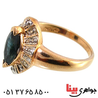 انگشتر یاقوت کبود و دو الماس میکرو زنانه مانی ایتالیایی