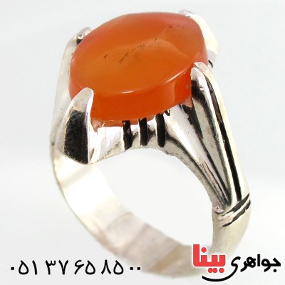 انگشتر عقیق یمنی دو رگه مردانه مدل چهار چنگ