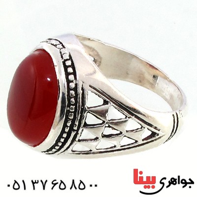 انگشتر عقیق قرمز مردانه درشت مدل مشبک