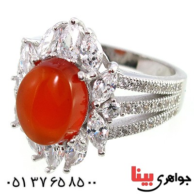 انگشتر عقیق یمنی زنانه درشت دور جواهری