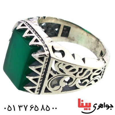انگشتر عقیق سبز مردانه سنگین اسلیمی طرح فاخر