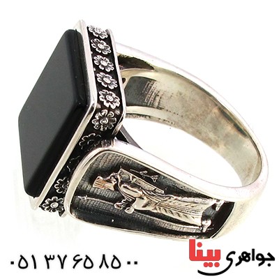 انگشتر عقیق سیاه (اونیکس) مردانه ایران باستان _کد:10241