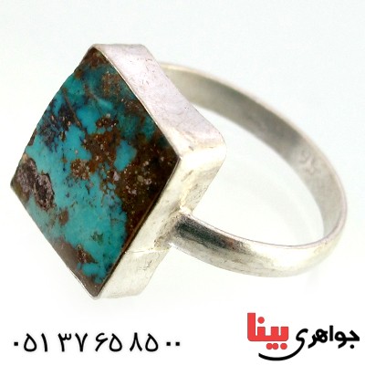 انگشتر فیروزه نیشابوری مربعی دور ساده