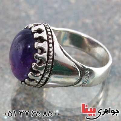 انگشتر آمتیست برزیلی مردانه درشت مدل کلاسیک دور چنگی