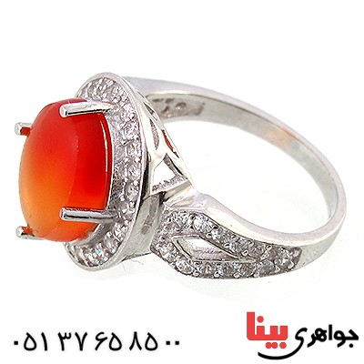 انگشتر عقیق یمنی دو رنگ عالی زنانه مدل ملکه