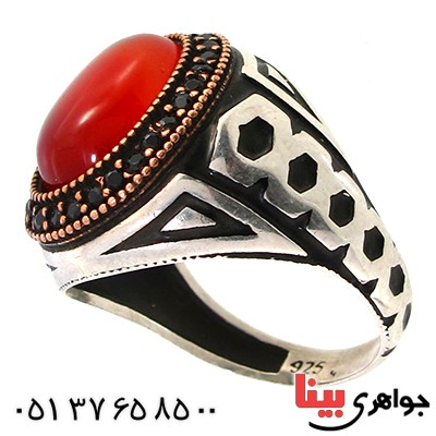 انگشتر عقیق قرمز مردانه درشت مدل کیهان