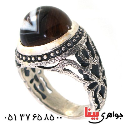 انگشتر عقیق باباقوری مردانه درشت مدل برگ و شمع
