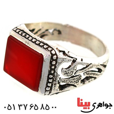 انگشتر عقیق قرمز مردانه شبکه ای