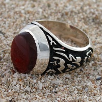 انگشتر عقیق قرمز خراسانی مردانه الحمد لله برجسته