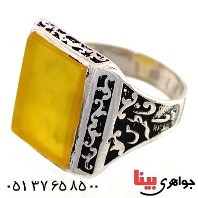 انگشتر عقیق شرف الشمس مردانه مربعی درشت یا فاطمه (س)