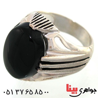 انگشتر عقیق سیاه (اونیکس) مردانه درشت چهار چنگ