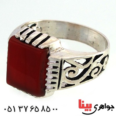 انگشتر عقیق مربعی مردانه شبکه ای