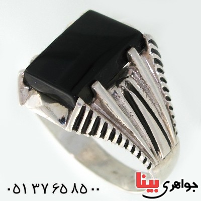 انگشتر عقیق سیاه (اونیکس) مربعی مردانه مدل چهار چنگ