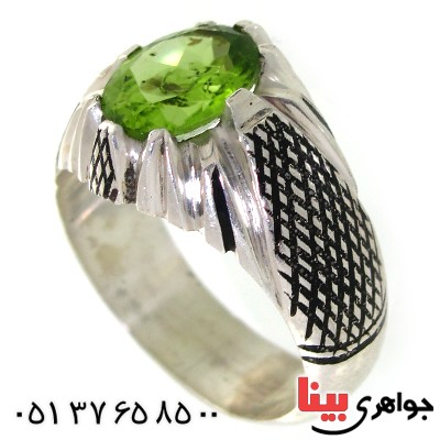 انگشتر زبرجد مردانه سوهانی دور چنگی