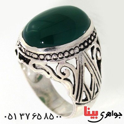 انگشتر عقیق سبز درشت مردانه مدل هورتاش