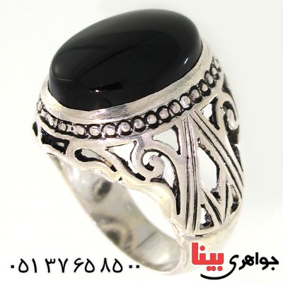 انگشتر عقیق سیاه (اونیکس) درشت مردانه مدل هورتاش