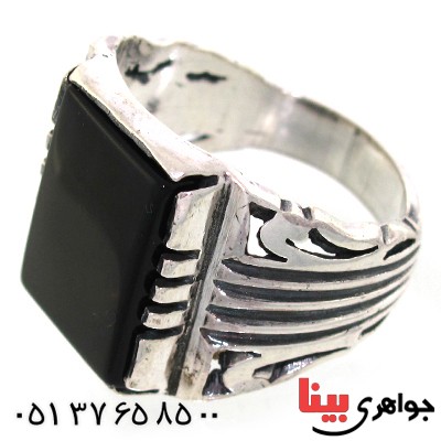 انگشتر عقیق سیاه (اونیکس) مربعی مردانه درشت