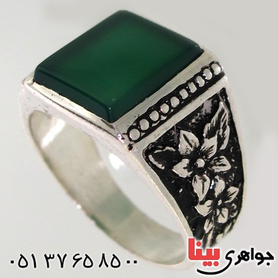انگشتر عقیق سبز مربعی مردانه مدل گلستان