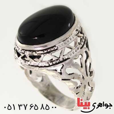 انگشتر عقیق سیاه (اونیکس) مردانه درشت اسلیمی