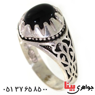 انگشتر عقیق سیاه (اونیکس) مردانه مدل اسلیمی