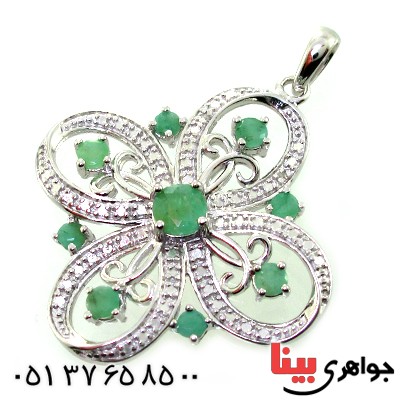 گردنبند چند جواهر زمرد و الماس مانی ایتالیایی مدل گل