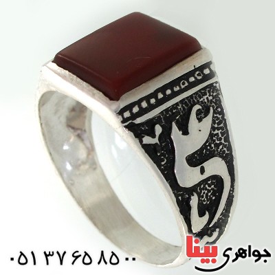 انگشتر عقیق قرمز مربعی مردانه یا علی (ع)