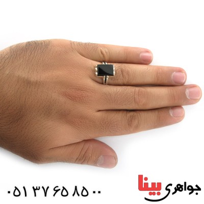 انگشتر عقیق سیاه (اونیکس) مردانه دور ساده _کد:10654
