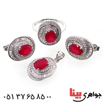 سرویس نقره زنانه نگین یاقوتی مدل مه گل