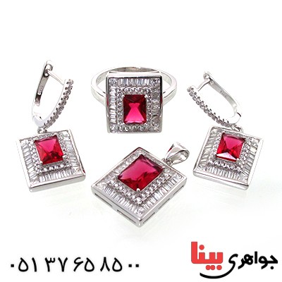 سرویس نقره زنانه نگین سرخ مدل کتیبه