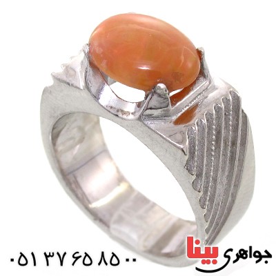 انگشتر اوپال آتشین مردانه کمیاب مدل شیاردار