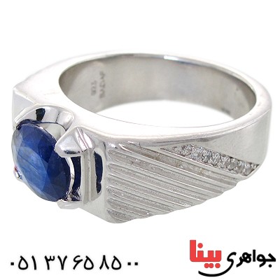 انگشتر یاقوت کبود آفریقایی مردانه مدل شیاردار مورب