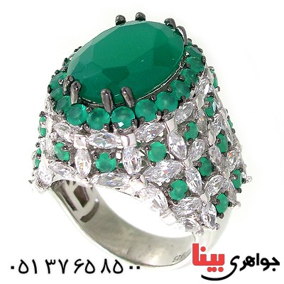 انگشتر زمرد و الماس سوارسکی فاخر زنانه درشت مدل ملکه