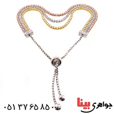 دستبند نقره زنانه سه رنگ مجلسی
