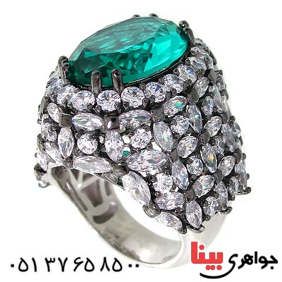 انگشتر زمرد سوارسکی زنانه درشت فاخر سلطنتی