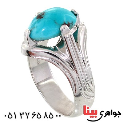 انگشتر فیروزه نیشابوری خوشرنگ مردانه درشت مدل چهار چنگ