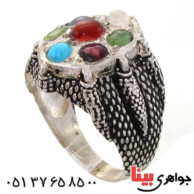 انگشتر چند جواهر مردانه مدل برجسته سیاه قلم