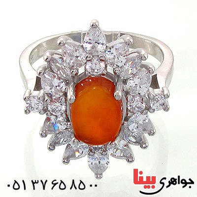 انگشتر عقیق یمنی زنانه درشت جواهر کاری