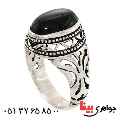انگشتر عقیق سیاه (اونیکس) مردانه مدل اسلیمی