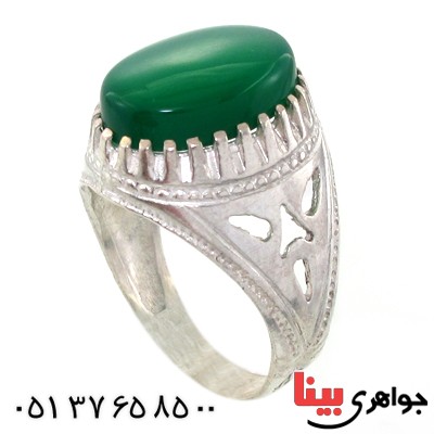 انگشتر عقیق سبز مردانه دور چنگی