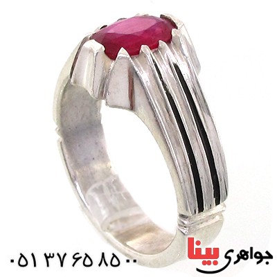 انگشتر یاقوت سرخ مردانه مدل کلاسیک شیاردار