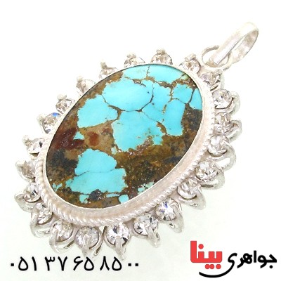 گردنبند فیروزه نیشابوری شجری زنانه دور جواهری درشت