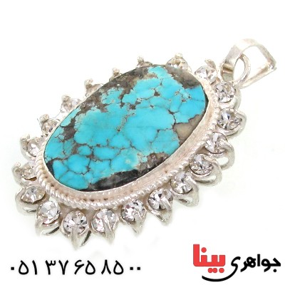 گردنبند فیروزه نیشابوری شجری زنانه دور جواهری